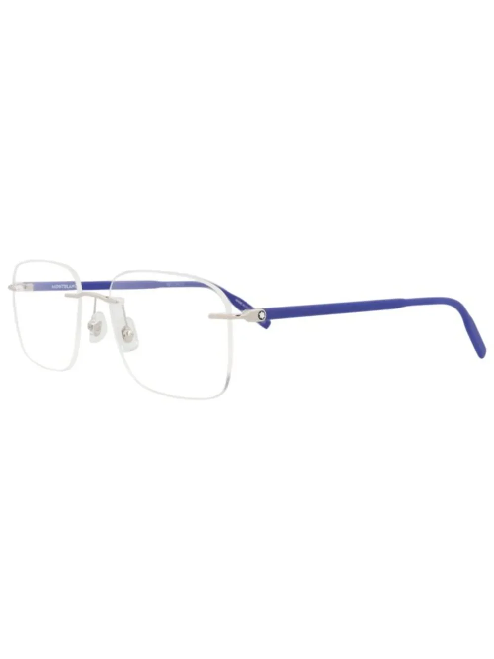 New Montblanc Women's Eyeglasses Square Rectangle Metal Frame Mens Silver Blue